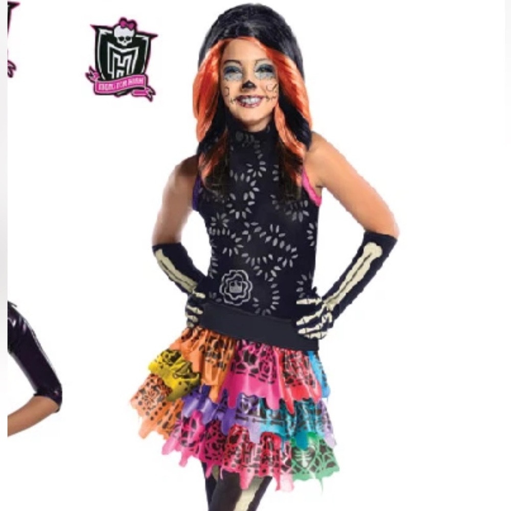Skelita Calaveras Monster High Costume Girls M 8/10, Skull Dress One GLOVE SET